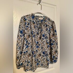 LOFT Blue Ruffled Tie Front Blouse